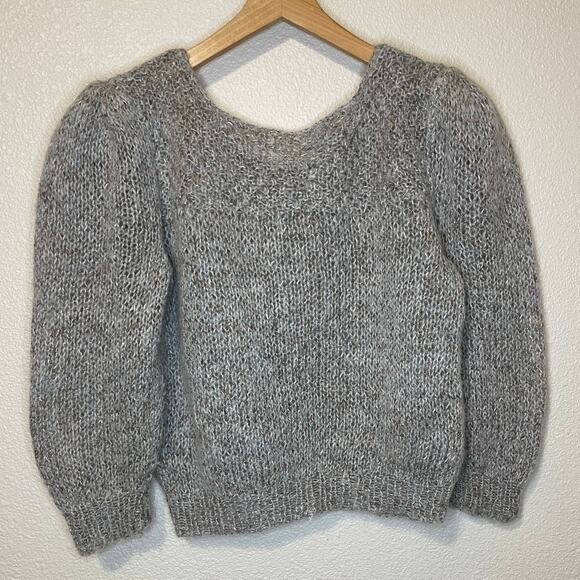VTG JH Collectibles Hand Knitted Gray Wool Blend Puff 3/4 Sleeve Sweater Medium - Picture 2 of 12
